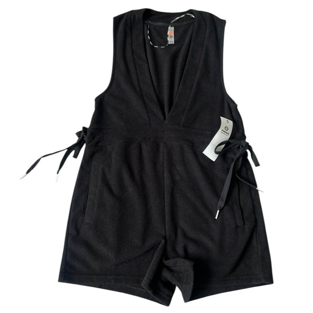 NWT Mono B Black Terrycloth Romper Sleeveless V-Neck Side Ties Size Small